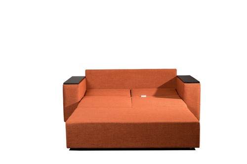 Moxi Double Sleeper Couch - Wooden Armrest (Grounded Terracotta)