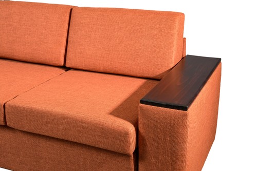 Moxi Double Sleeper Couch - Wooden Armrest (Grounded Terracotta)